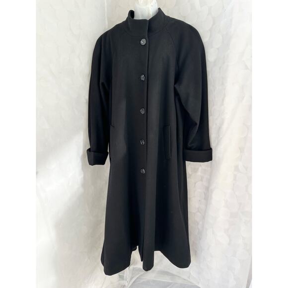 Women’s 24 W Black WOOL MAXI Coat LONG Swingy Back Pleat HEAVY Brylane Classic - Picture 2 of 9